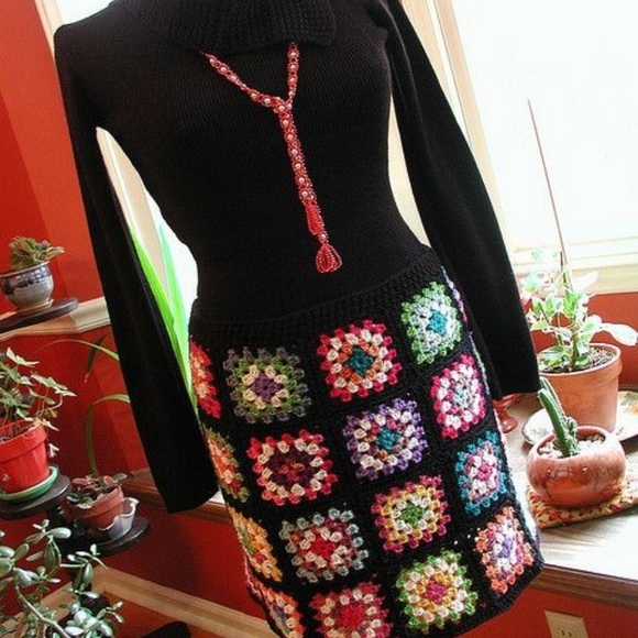 Vintage bohemian Granny square skirt - Picture 6 of 6